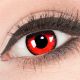 Das Produktfoto zeigt unsere Crazy rote Farbige Kontaktlinse Red Lunatic in einem echten Auge