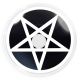 Das Produktfoto zeigt unsere Crazy schwarze Farbige Kontaktlinse Pentagram in einem echten Auge