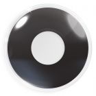 Das Produktfoto zeigt unsere Crazy schwarze Farbige Kontaktlinse Black Out in einem echten Auge