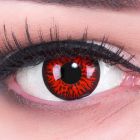 Das Produktfoto zeigt unsere Crazy rote Farbige Kontaktlinse Red Demon in einem echten Auge