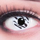 Das Produktfoto zeigt unsere Crazy weisse Farbige Kontaktlinse Zebra in einem echten Auge