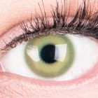 Das Produktfoto zeigt unsere Farbige Gruene Kontaktlinse Alice Green in einem echten Auge