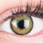 Das Produktfoto zeigt unsere Farbige Grüne Kontaktlinse Mirel Green in einem echten Auge