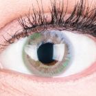Das Produktfoto zeigt unsere Farbige Graue Kontaktlinse Paradise Grey in einem echten Auge