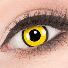 Das Produktfoto zeigt unsere Crazy gelbe Farbige Kontaktlinse Black Yellow in einem echten Auge