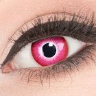 Das Produktfoto zeigt unsere Crazy rote Farbige Kontaktlinse Emine in einem echten Auge