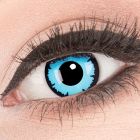 Das Produktfoto zeigt unsere Crazy blaue Farbige Kontaktlinse Sky Demon in einem echten Auge